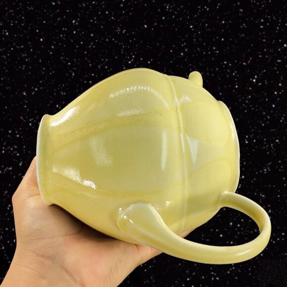 Vintage Light Yellow Stoneware Ceramic Teapot Yellow Glazed Paneled W Lid 9”W - Picture 4 of 16